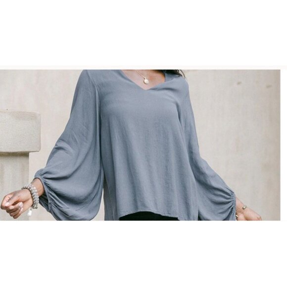 CobbleStone Blouse Women’s M/L Gray Balloon Sleeve Italy Priya Top Minimalist - Picture 5 of 16